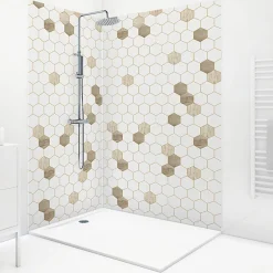 99Deco Lot de 2 panneaux de douche en aluminium (90x220 & 120x220 cm) + profilés blanc - Hexa Bois - Marron* Panneau Mural De Salle De Bains