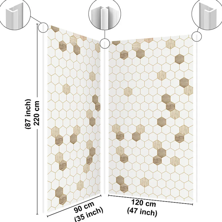 99Deco Lot de 2 panneaux de douche en aluminium (90x220 & 120x220 cm) + profilés blanc - Hexa Bois - Marron* Panneau Mural De Salle De Bains