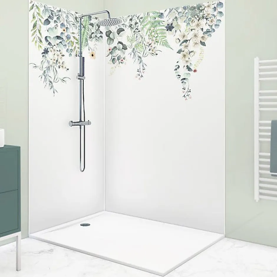 99Deco Lot de 2 panneaux de douche en PVC (90x220 & 120x220 cm) + profilés blanc - Flowers in Rain - Multicolore* Panneau Mural De Salle De Bains