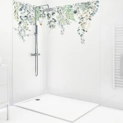 99Deco Lot de 2 panneaux de douche en PVC (90x220 & 120x220 cm) + profilés blanc - Flowers in Rain - Multicolore* Panneau Mural De Salle De Bains