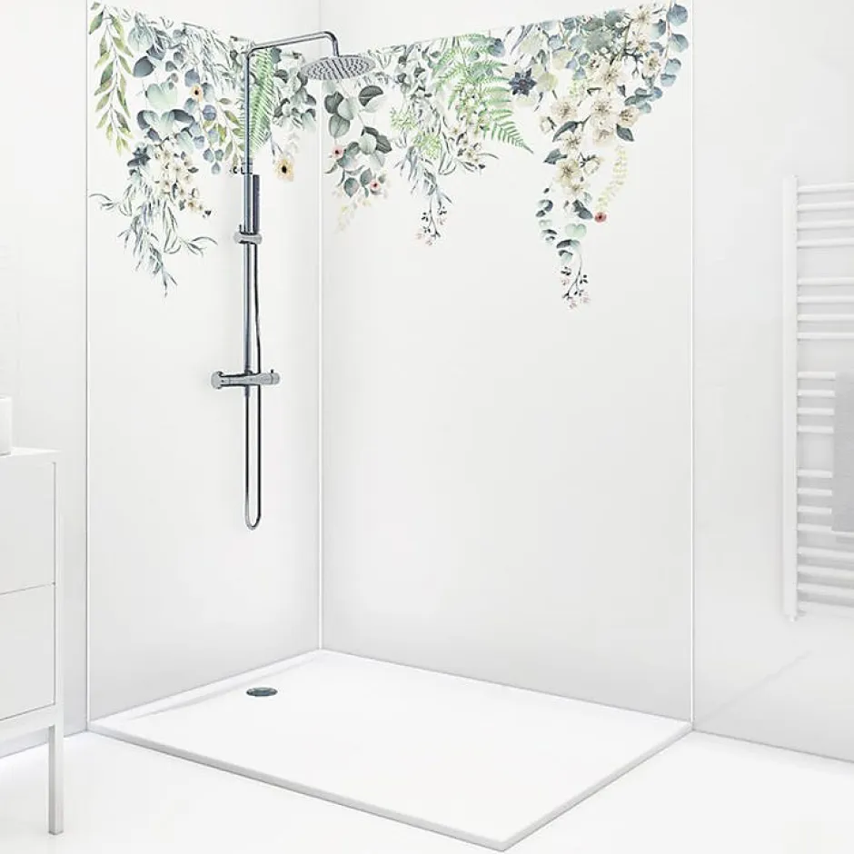 99Deco Lot de 2 panneaux de douche en PVC (90x220 & 120x220 cm) + profilés blanc - Flowers in Rain - Multicolore* Panneau Mural De Salle De Bains