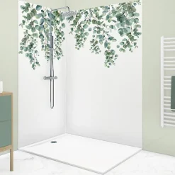 99Deco Lot de 2 panneaux de douche en PVC (90x220 & 120x220 cm) + profilés blanc - Eucalyptus in Rain - Multicolore
