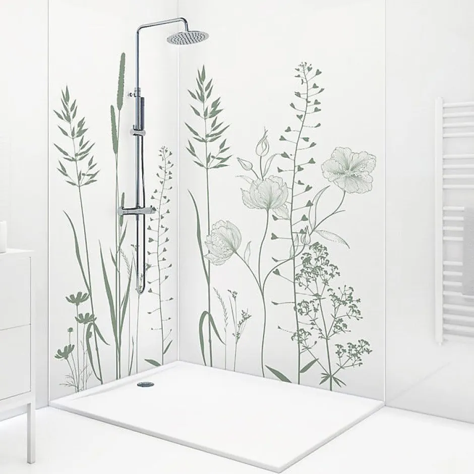 99Deco Lot de 2 panneaux de douche en aluminium (90x220 & 120x220 cm) + profilés blanc - Vegetalist - Vert* Panneau Mural De Salle De Bains