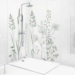 99Deco Lot de 2 panneaux de douche en PVC (90x220 & 120x220 cm) + profilés blanc - Vegetalist - Vert