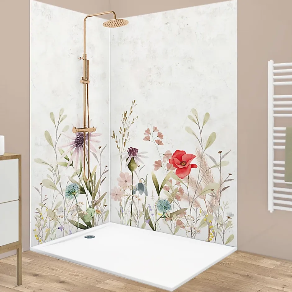 99Deco Lot de 2 panneaux de douche en PVC (90x220 & 120x220 cm) + profilés blanc - Herbier - Multicouleurs* Panneau Mural De Salle De Bains