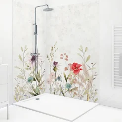 99Deco Lot de 2 panneaux de douche en PVC (90x220 & 120x220 cm) + profilés blanc - Herbier - Multicouleurs* Panneau Mural De Salle De Bains