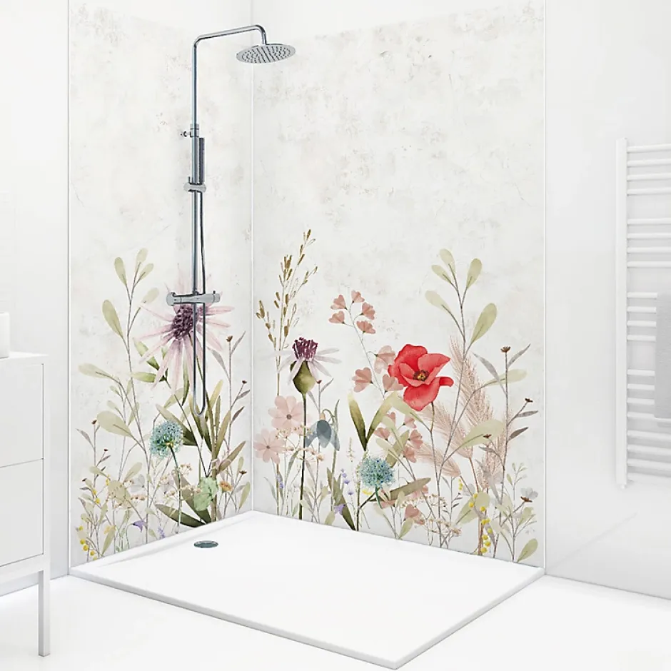 99Deco Lot de 2 panneaux de douche en PVC (90x220 & 120x220 cm) + profilés blanc - Herbier - Multicouleurs* Panneau Mural De Salle De Bains