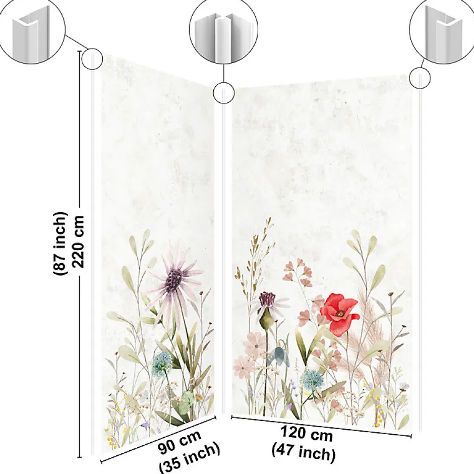 99Deco Lot de 2 panneaux de douche en PVC (90x220 & 120x220 cm) + profilés blanc - Herbier - Multicouleurs* Panneau Mural De Salle De Bains
