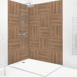 99Deco Lot de 2 panneaux de douche en aluminium (90x220 & 120x220 cm) + profilés noir - Wabi Sabi - Marron et nor