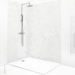 99Deco Lot de 2 panneaux de douche en aluminium (90x220 & 120x220 cm) + profilés blanc - Effet Marbre clair* Panneau Mural De Salle De Bains
