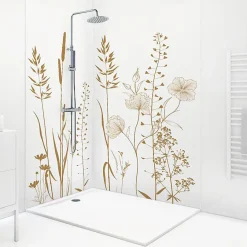 99Deco Lot de 2 panneaux de douche en aluminium (90x220 & 120x220 cm) + profilés blanc - Vegetalist - Marron