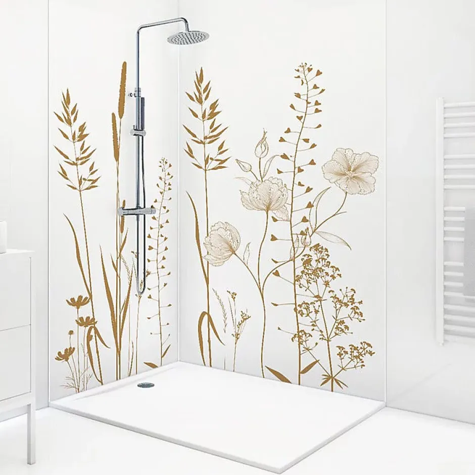 99Deco Lot de 2 panneaux de douche en aluminium (90x220 & 120x220 cm) + profilés blanc - Vegetalist - Marron