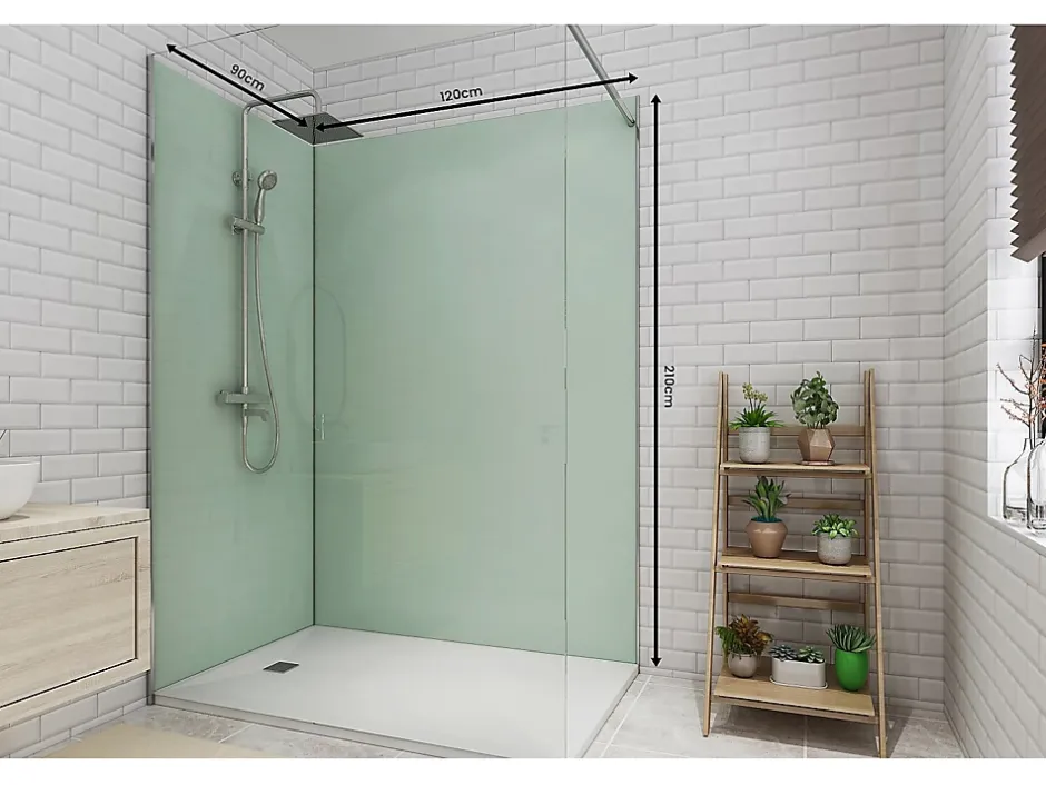 Vente-unique Lot de 2 panneaux muraux de douche vert clair en aluminium avec profilés - L90 x L120 x H210 cm - ITZIAR* Panneau Mural De Salle De Bains