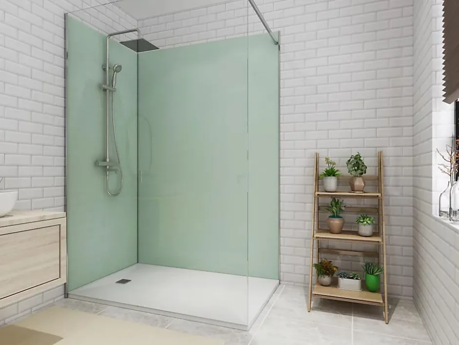 Vente-unique Lot de 2 panneaux muraux de douche vert clair en aluminium avec profilés - L90 x L120 x H210 cm - ITZIAR* Panneau Mural De Salle De Bains