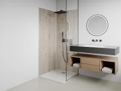 Vente-unique Lot de 2 panneaux muraux de douche effet bois clair en aluminium avec profilés - 2 x L90 x H210 cm- ENEKO