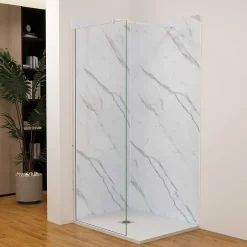 AICA Sanitaire Lot de 2 panneaux muraux de douche effet blanc marbre mural aluminium avec 3 profiles - L.80 x L.120 x H.210 cm-facile à nettoyer