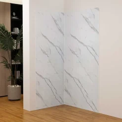 AICA Sanitaire Lot de 2 panneaux muraux de douche effet blanc marbre mural aluminium avec 3 profiles - L.100 x L.80 x H.210 cm-facile à nettoyer