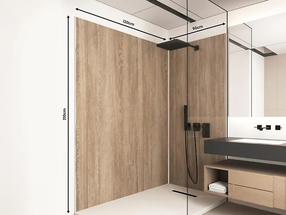 Vente-unique Lot de 2 panneaux muraux de douche effet bois en aluminium avec profilés - L90 x L120 x H210 cm - ENEKO* Panneau Mural De Salle De Bains