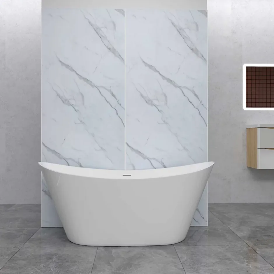 AICA Sanitaire Lot de 2 panneaux muraux de douche effet blanc marbre mural aluminium avec 1 profile - L.80 x L.100 x H.210 cm -facile à nettoyer* Panneau Mural De Salle De Bains