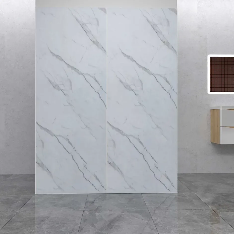 AICA Sanitaire Lot de 2 panneaux muraux de douche effet blanc marbre mural aluminium avec 1 profile - L.80 x L.100 x H.210 cm -facile à nettoyer* Panneau Mural De Salle De Bains