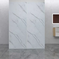 AICA Sanitaire Lot de 2 panneaux muraux de douche effet Marbre en Aluminium avec 3 profilés,L100xL100xH210cm ,Protection murale,Antimoisissure* Panneau Mural De Salle De Bains