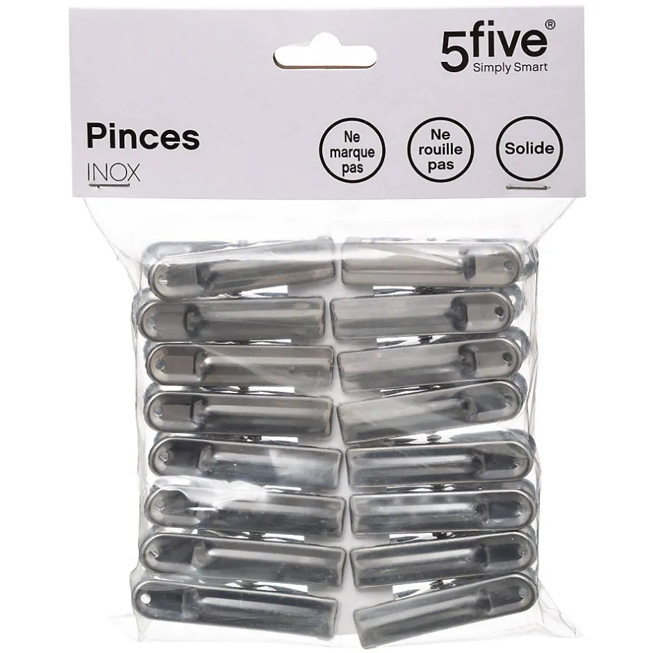 5Five Lot de 16 pinces à linge en inox -