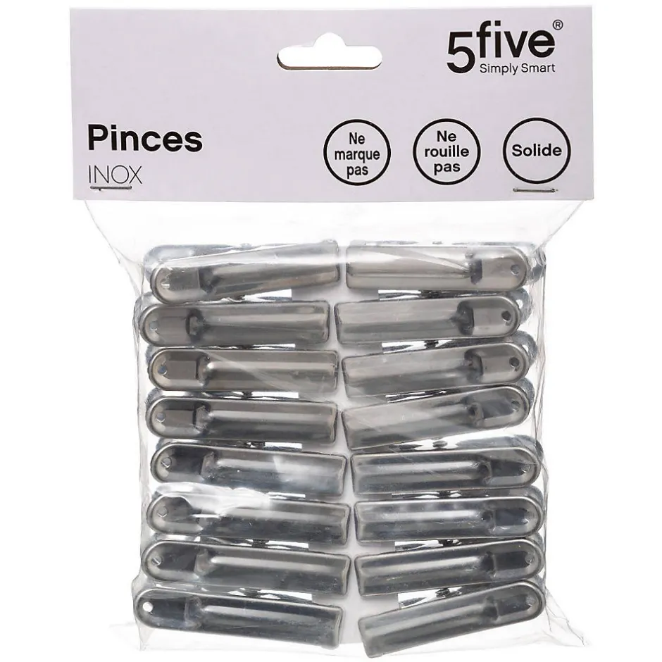 5Five Lot de 16 pinces à linge en inox -