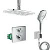 Hansgrohe Lot robinet douche encastré thermostatique Ecostat Square + Douche de tête Raindance E 240 fixation plafond