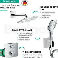 Hansgrohe Lot robinet douche encastré thermostatique Ecostat Square + Douche de tête Raindance E 240* Colonne De Douche Encastrable