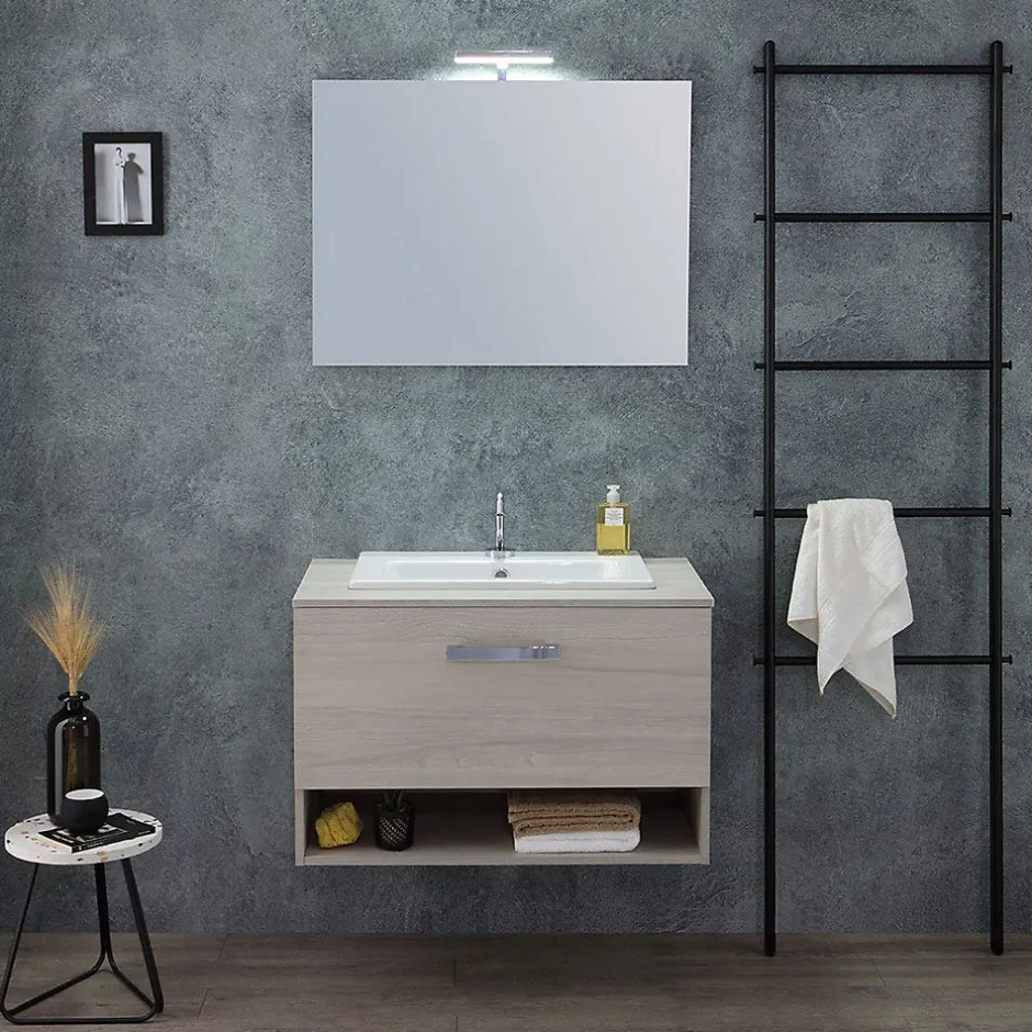 Kiamami Valentina Lotto Meuble De Salle De Bain Mural 80Cm Avec Lavabo Et Miroir