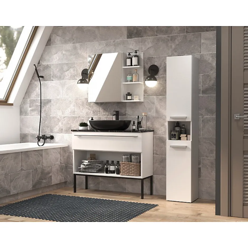Topeshop LUANA - Meuble salle de bain 2 portes - Dimensions 31x30x174 cm - Colonne rangement SDB* Meuble De Salle De Bains Faible Profondeur