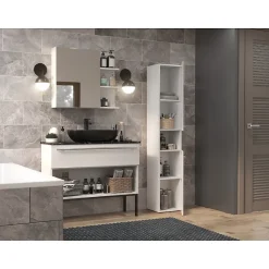 Topeshop LUANA - Meuble salle de bain 2 portes - Dimensions 31x30x174 cm - Colonne rangement SDB* Meuble De Salle De Bains Faible Profondeur