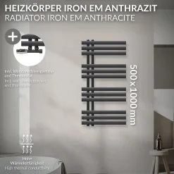 Luxebath Radiateur de Salle de Bain Iron EM 500x1000 mm Anthracite Raccord Central