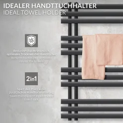 Luxebath Radiateur de Salle de Bain Iron EM 500x1000 mm Anthracite Raccord Central