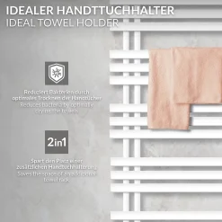 Luxebath Radiateur de Salle de Bain Iron EM 500x1600 mm Blanc Raccord Central au Bas* Sèche-Serviettes Mixte