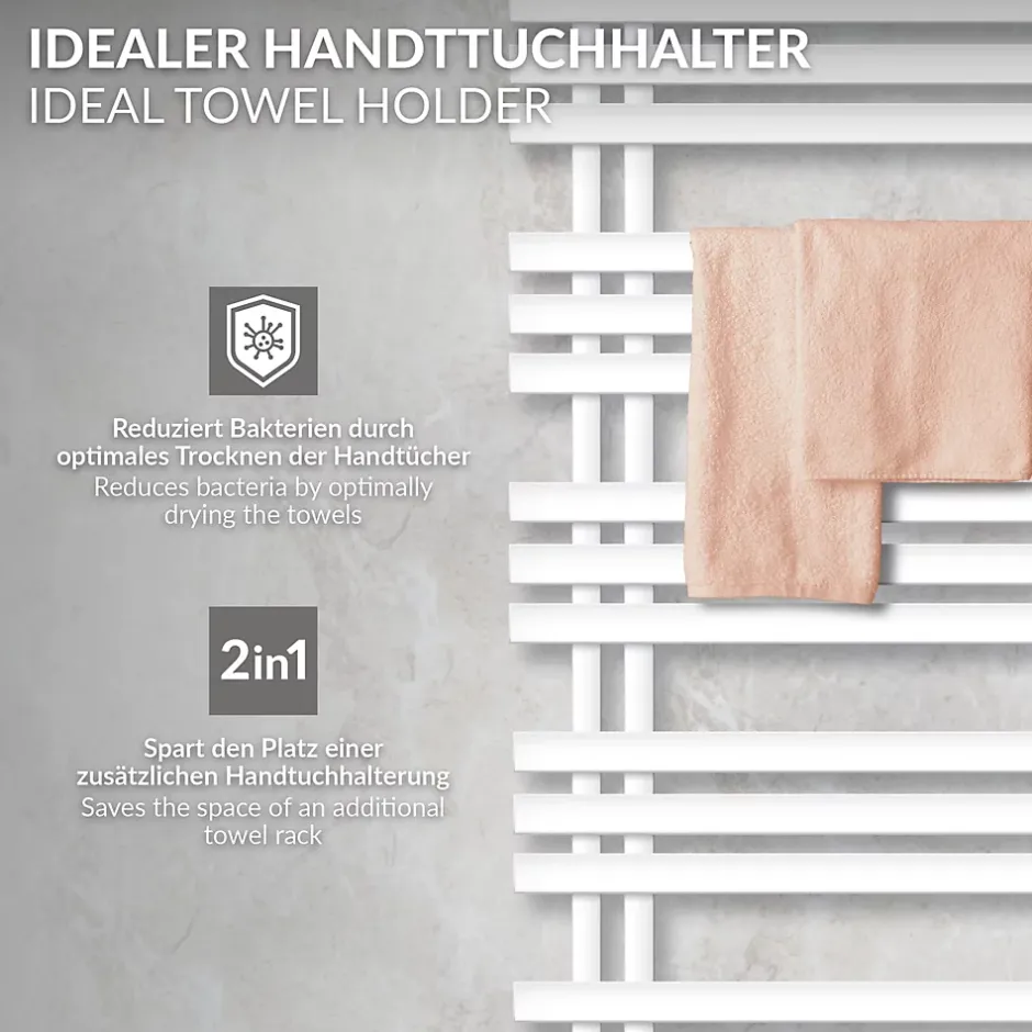 Luxebath Radiateur de Salle de Bain Iron EM 500x1600 mm Blanc Raccord Central au Bas* Sèche-Serviettes Mixte