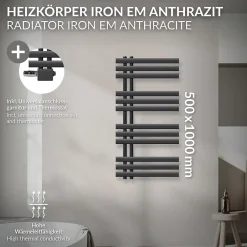 Luxebath Radiateur Design Iron EM 500x1000 mm Anthracite Raccord Central au Bas* Sèche-Serviettes Mixte