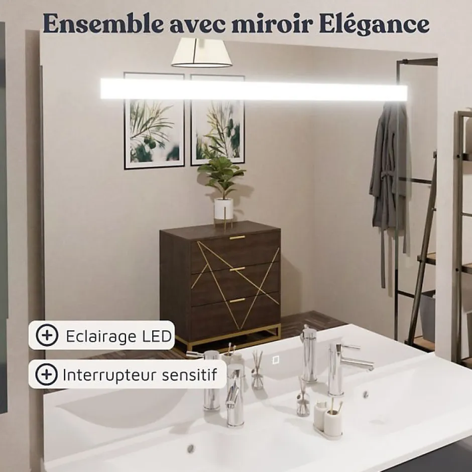Cuisibane Meuble ALTEA 140 cm avec plan double vasque et miroir led Elégance - Cambrian oak