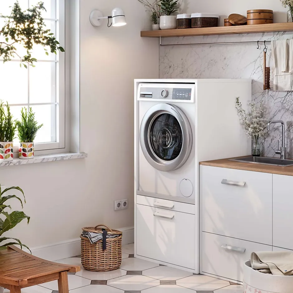 T-Bath Meuble armoire pour machine à laver 67,2x144cm blanc* Rangement Buanderie