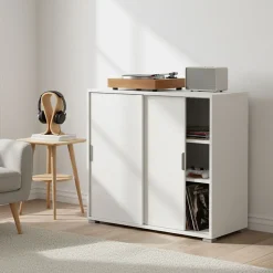 The White Stone Meuble Bas 2 Portes Coulissantes Blanc