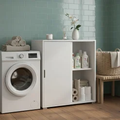 The White Stone Meuble Bas 2 Portes Coulissantes Blanc
