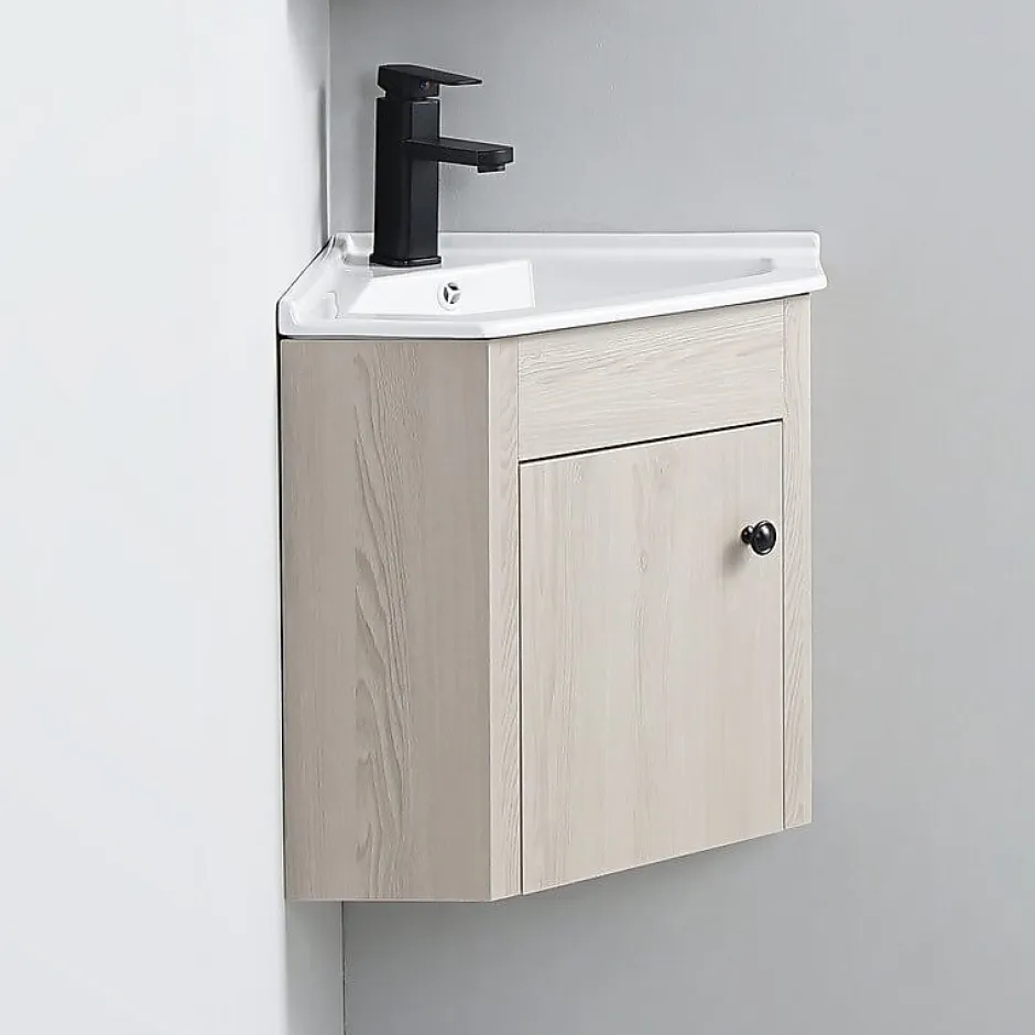 Rue Du Bain Meuble Bas d'angle salle de bain Chêne Gris 42x42 cm - Scandinave* Lave-Mains