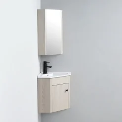 Rue Du Bain Meuble Bas d'angle salle de bain Chêne Gris 42x42 cm - Scandinave* Lave-Mains
