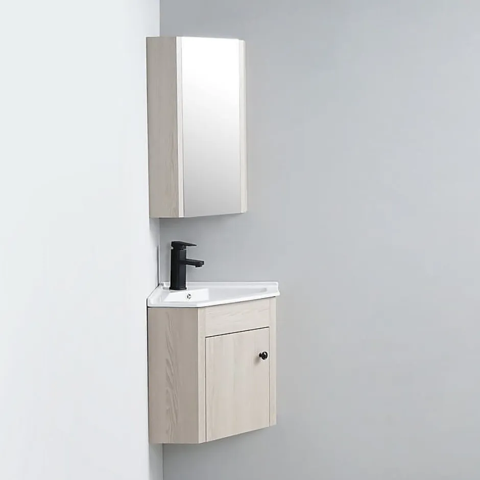Rue Du Bain Meuble Bas d'angle salle de bain Chêne Gris 42x42 cm - Scandinave* Lave-Mains