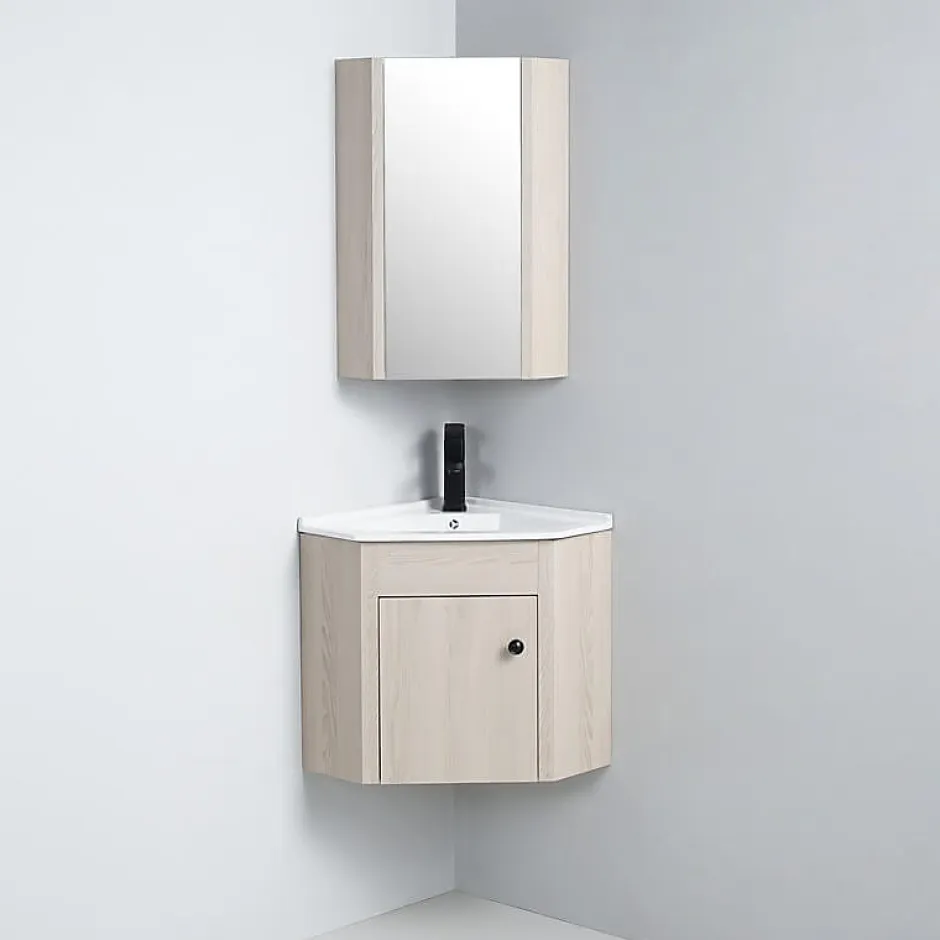 Rue Du Bain Meuble Bas d'angle salle de bain Chêne Gris 42x42 cm - Scandinave* Lave-Mains