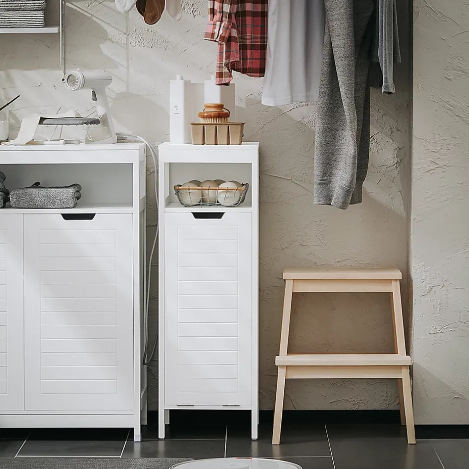 Sobuy Meuble Bas de Salle de Bain avec Corbeille à Linge, Armoire Toilette, BZR122-W,* Armoire De Salle De Bains