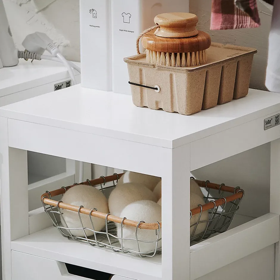 Sobuy Meuble Bas de Salle de Bain avec Corbeille à Linge, Armoire Toilette, BZR122-W,* Armoire De Salle De Bains