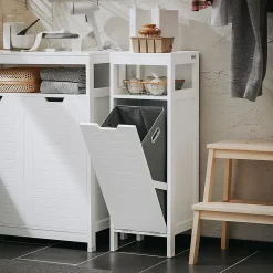 Sobuy Meuble Bas de Salle de Bain avec Corbeille à Linge, Armoire Toilette, BZR122-W,* Armoire De Salle De Bains