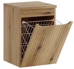 Furnidea Meuble bas de salle de bain 40 cm avec panier à linge et plan NOVA chêne Coast Evoke