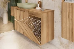 Furnidea Meuble bas de salle de bain 40 cm avec panier à linge et plan NOVA chêne Coast Evoke